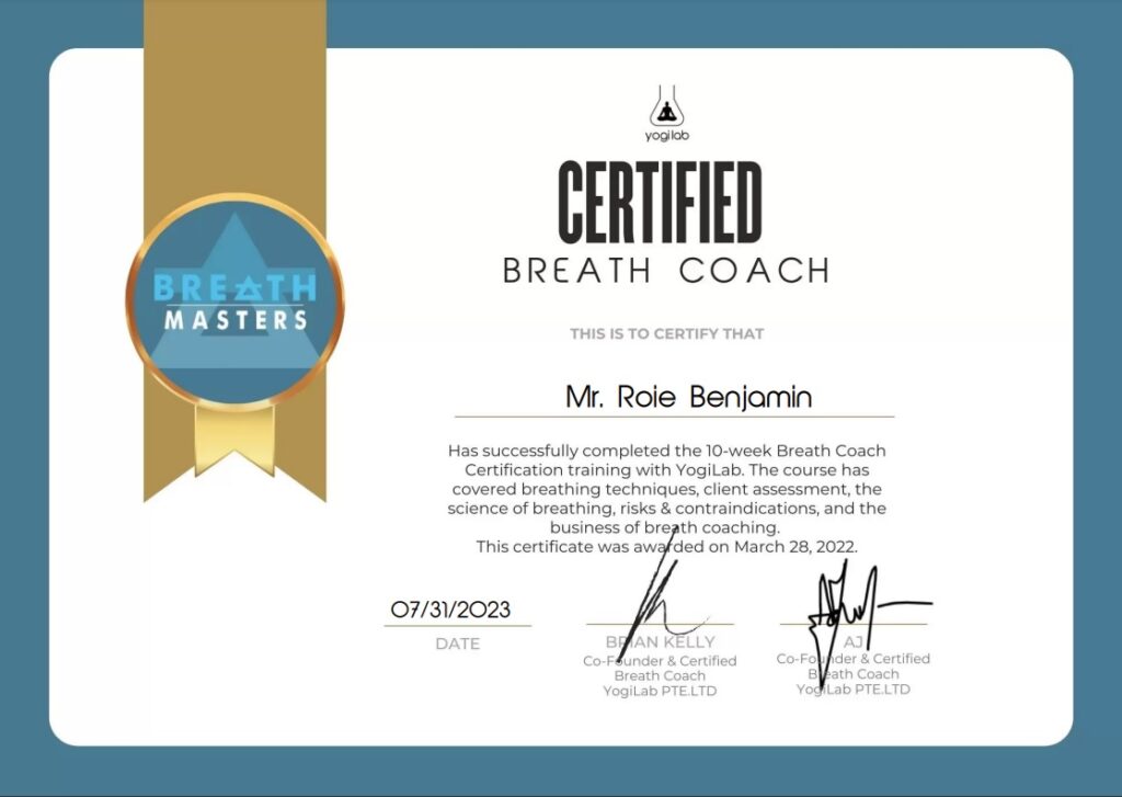 Roie Benjamin Certificate Breathmasters Coach